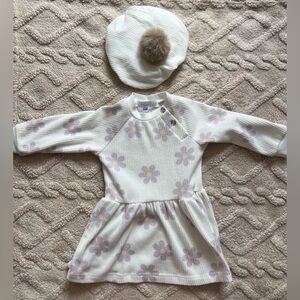 Girls 6-9M Dress & Hat - Long Sleeve Ribbed Floral Dress With Matching Beret